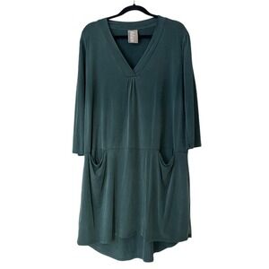 Anthropologie Dolan Left Coast Tegan Green Cupro Tunic Dress V Neck Sz L
